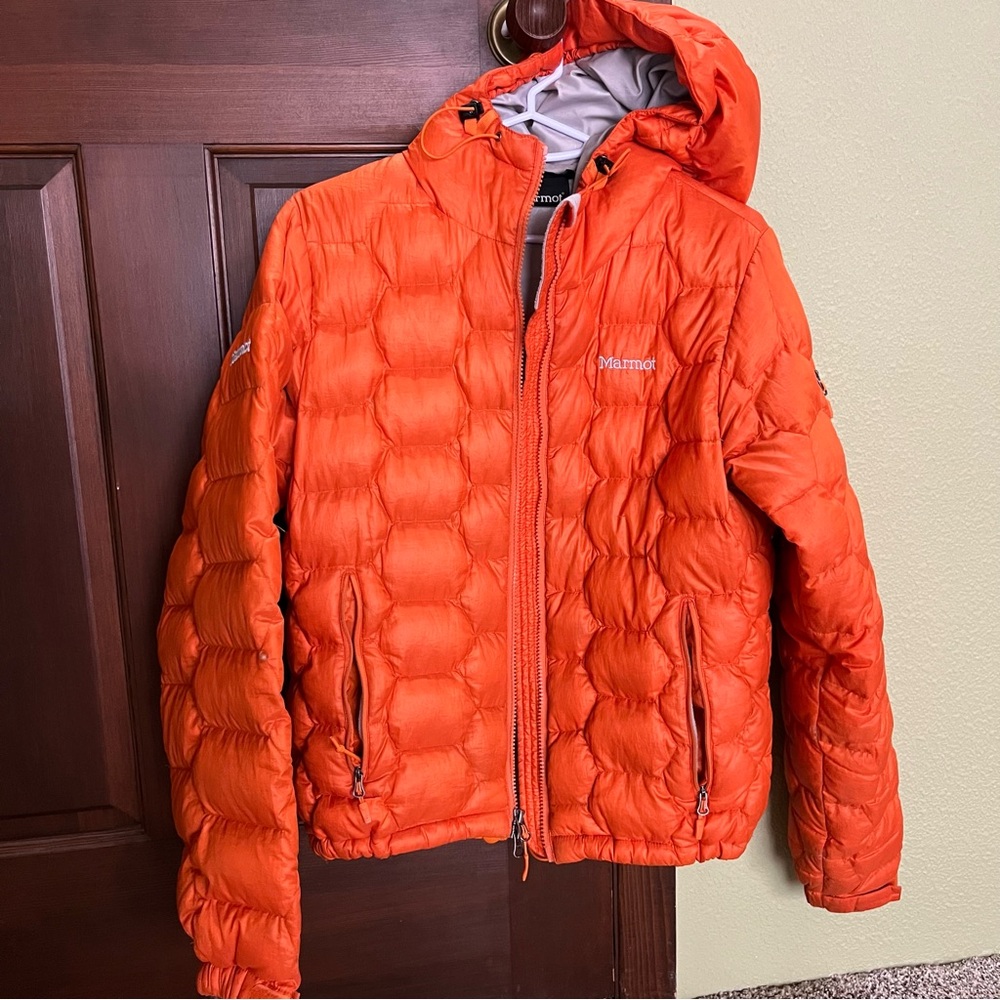Marmot Orange Puffer Jacket 800 Fill Goose Down women’s small